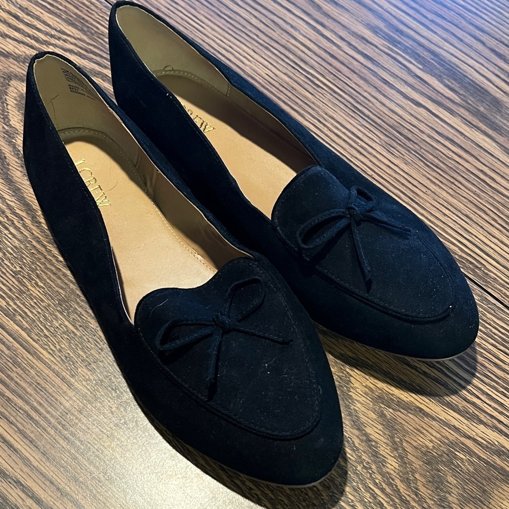 J. Crew Factory Black Suede Flats with Bow
